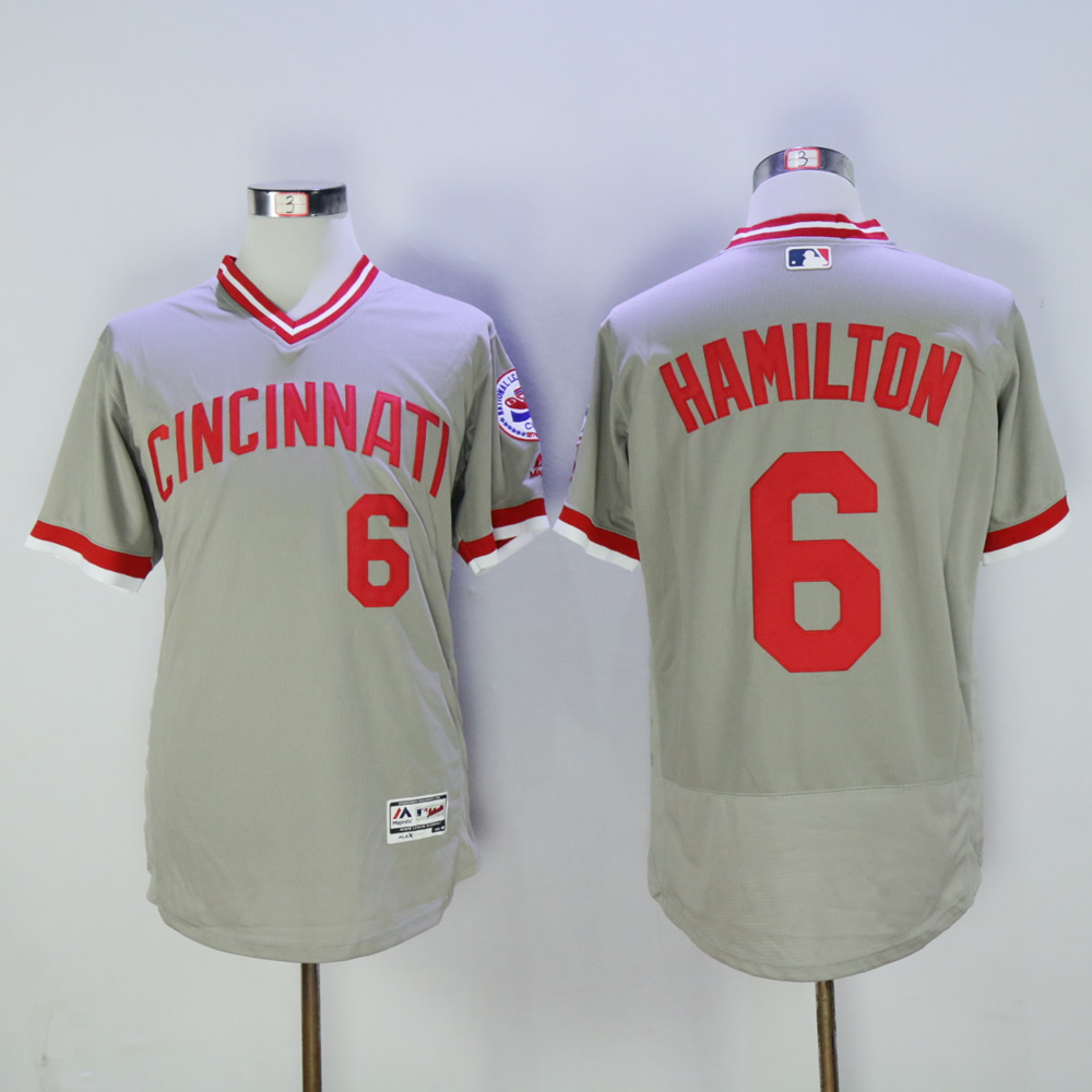 Men MLB Cincinnati Reds #6 Hamilton grey jerseys